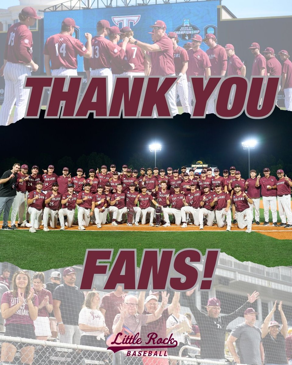 LittleRockBSB's tweet photo. From Opening Day to the final out, you showed up every step of the way. Thank you for making this historic season one to remember, Trojan Nation! ⚔️⚾ https://t.co/U5VPolI9zf