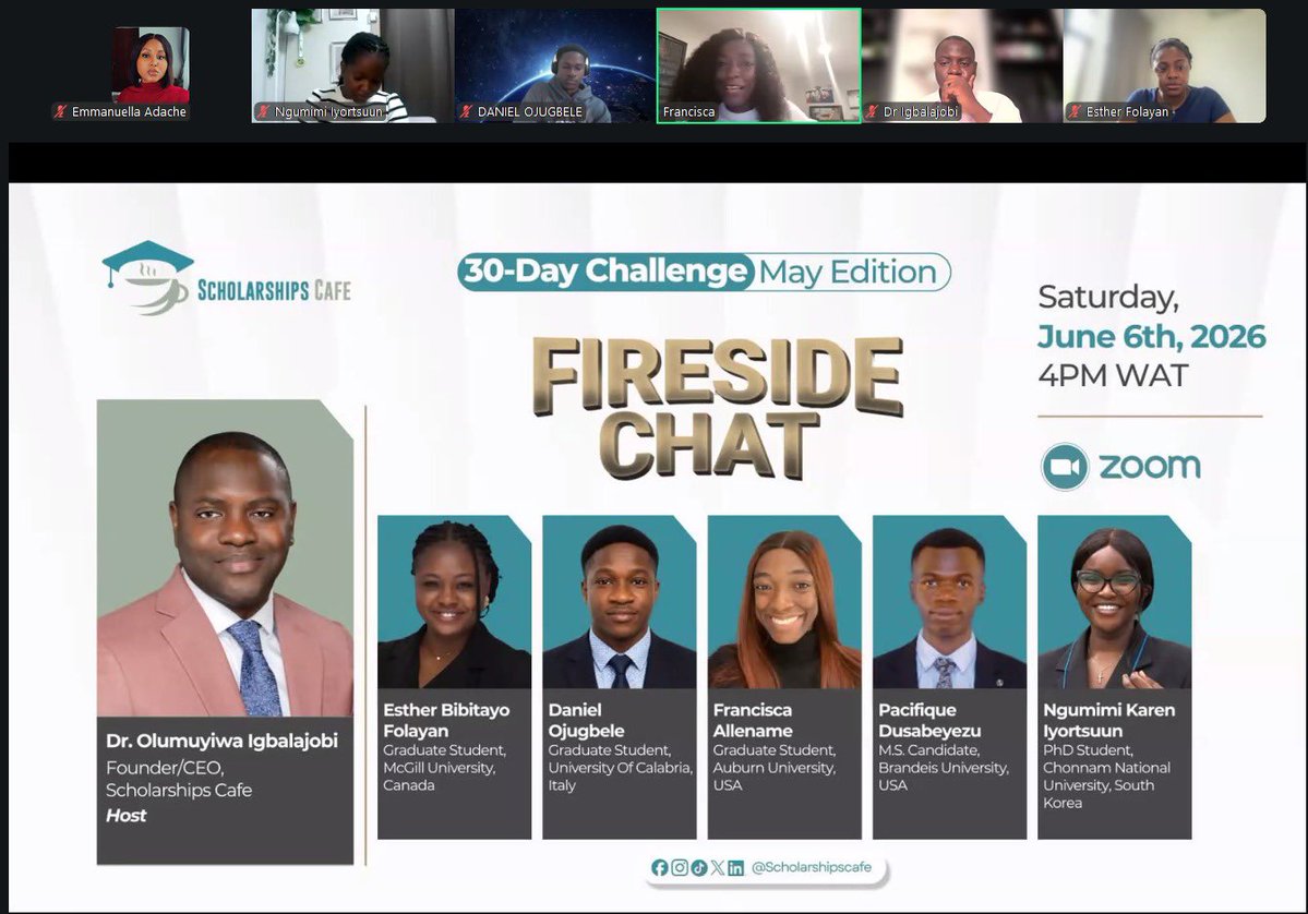 olumuyiwaayo's tweet photo. Special thanks to our amazing speakers for sharing their graduate school journeys with participants of our May 30-Day Challenge. Our participants gained valuable insights and are now energized to approach the next application cycle like pros.

Thank you for giving back to the community that supported you just a few months ago @dusabeyezu_p @allename_ @OjugbeleDaniel, Esther Folayan and Karen Iyortsuun

The next cohort resumes in September as a revamped accelerator program designed to support every student, even those who are unsure where to begin.

Join the waitlist here: https://t.co/z9FsiiSzKL