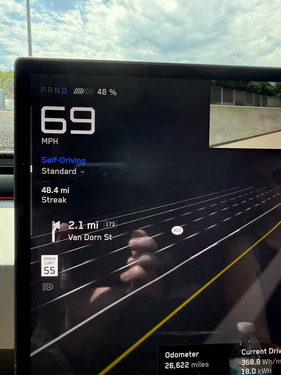 nevetsyad's tweet photo. This latest FSD update is wild. In 55MPH zones it routinely does 15 or 16 over the speed limit. That’s a felony in my area.

Do I put it in chill and let it sit in the slow lane doing 57MPH? Seems like no good options here. https://t.co/9Qz5smdMXi
