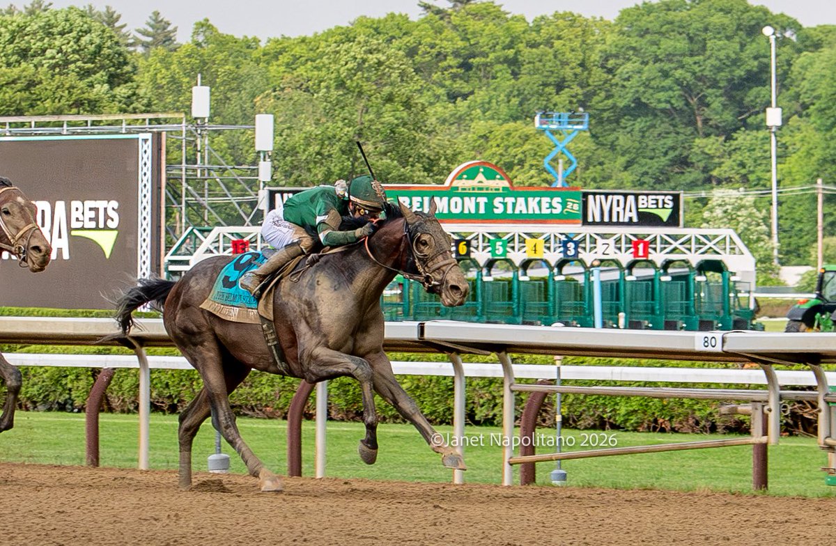 jmg27_janet's tweet photo. The last @BelmontStakes at Saratoga ends with a rainbow 🌈……and the winner is GOLDEN TEMPO and @jose93_ortiz ! Trained by @reredevaux , owned by @PhippsStableFan @StEliasStable https://t.co/RxKexdVKOO