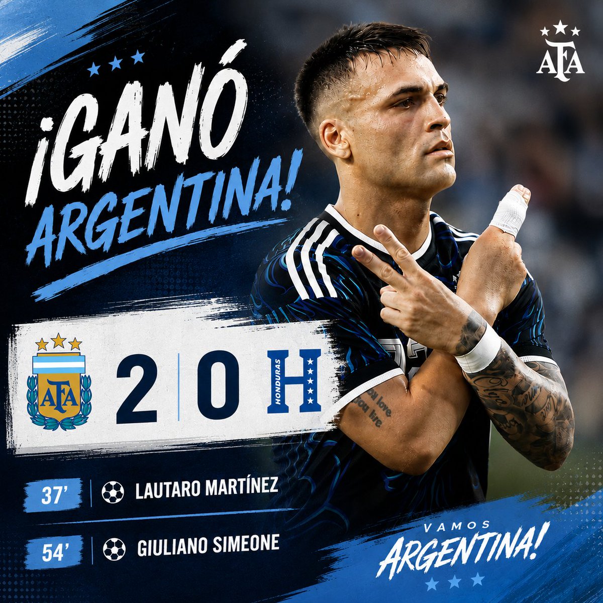 UniversoBoca12's tweet photo. GANO ARGENTINA 🩵🤍🩵
🏆 Amistoso Internacional
⚽ Argentina 2️⃣ - Honduras 0️⃣
🔥⚽ Muy bien la selección, triunfo cómodo en el primer amistoso previo al mundial, debutaron #Aranda y #Capaldo de #BocaPredio!
#VamosArgentina 🇦🇷 https://t.co/pn42GbASKx
