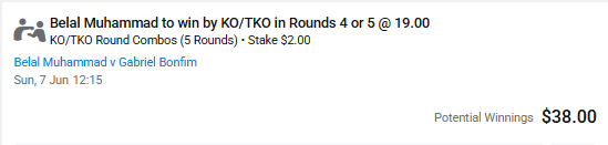 Slayer_Tip's tweet photo. Who am I to fade Belal? Belal's my boy, he's got the 5 round experience, he's a former champ, he's been through better competition, he's only going to have to survive the first three rounds, that's all, 15 minutes. Belal via KO R5 (1/3) with these two bets to follow. #UFCVegas118