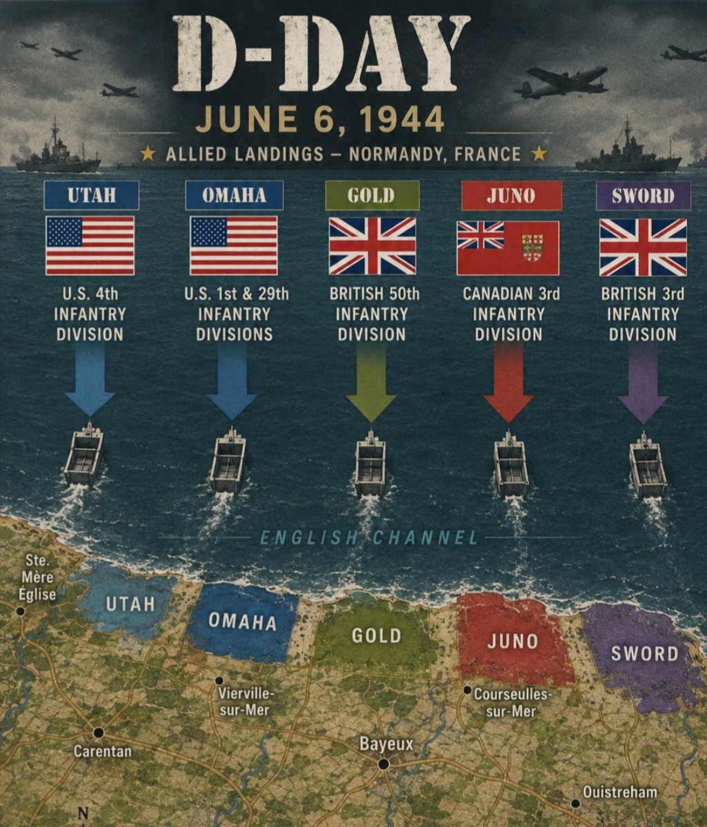 danmcknight's tweet photo. On this day in 1944, the D-Day landings took place during World War 2. Canadian forces played a vital role. Over 14,000 Canadian soldiers took Juno Beach. Also, 110 Royal Canadian Navy (RCN) ships &amp; 15 Royal Canadian Air Force (RCAF) Squadrons took part in D-Day. #Dday #Dday2026 https://t.co/hJiN2Kffpc