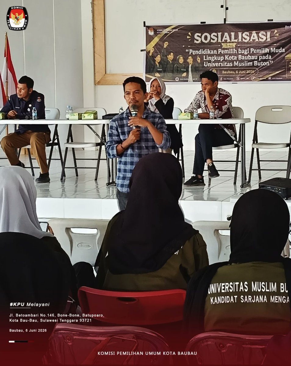 KPU_BB's tweet photo. KPU Kota Baubau kembali hadir melalui kegiatan Sosialisasi Pendidikan Pemilih bagi pemilih muda yang kali ini akan dilaksanakan di UMU Buton, dilanjutkan dengan kegiatan penandatanganan Nota Kesepahaman antara KPU Kota Baubau bersama Universitas Muslim Buton (UMU).

#KPUMelayani https://t.co/14ZYqDsTMz