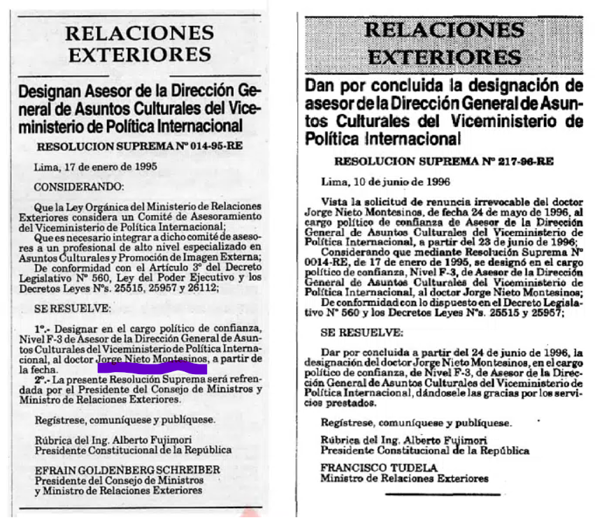 KeroPeru's tweet photo. @Malapalabrero @JorgeNietoMon #ADEMAS

Cuando Nieto Montesinos fue nombrado en Cancillería (enero 1995), Barrios Altos y La Cantuta ya eran públicos. En 1993 la prensa (Sí, Caretas) reveló al  Grupo Colina; en julio 1993 se hallaron las fosas de Cantuta y en mayo 1993 ya se denunciaba a los responsables. https://t.co/7REimtL6dm