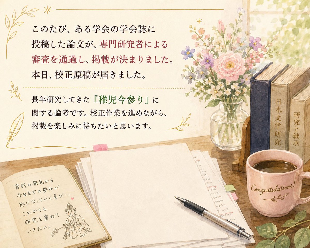 mamiccho's tweet photo. 【仕事関係の投稿】このたび、ある学会の学会誌に投��した論文が、専門研究者による審査を通過し、掲載が決まりました。昨日、校正原稿が届きました。

長年研究してきた『稚児今参り』に関する論考です。校正作業を進めながら、掲載を楽しみに待ちたいと思います。 https://t.co/Idm9lezs0a