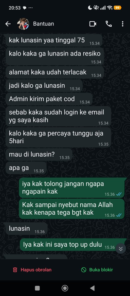 Awlangt's tweet photo. Ges tolong laporin nomor ini, aku kena terror terus dan diancam buat bayar 75 ribu, dia udh ngambil uang ku 104 ribu total penipuan berkedok jasa pemulihan akun https://t.co/iAP1QiLj0s