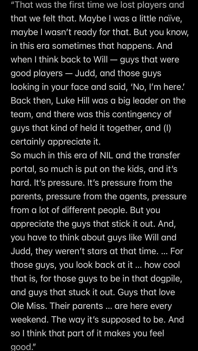 MichaelLKatz's tweet photo. There was something poetic about the final out being a throw from Judd Utermark to Will Furniss, two guys who stuck it out at Ole Miss in a world where that’s increasingly rare to see. I asked @CoachMikeBianco about his appreciation for guys who didn’t leave when times got tough. https://t.co/yyHYqQc8LV