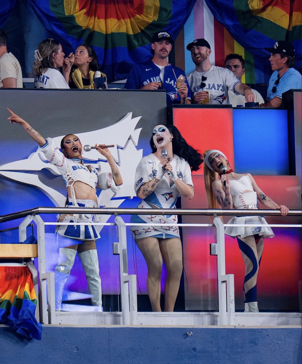 Drag_Crave's tweet photo. Aurora Matrix, Van Goth &amp; Perla look sensational for the Toronto Blue Jays’ 2026 Pride Night in Toronto, Ontario, Canada. https://t.co/vNHVoHaj5q