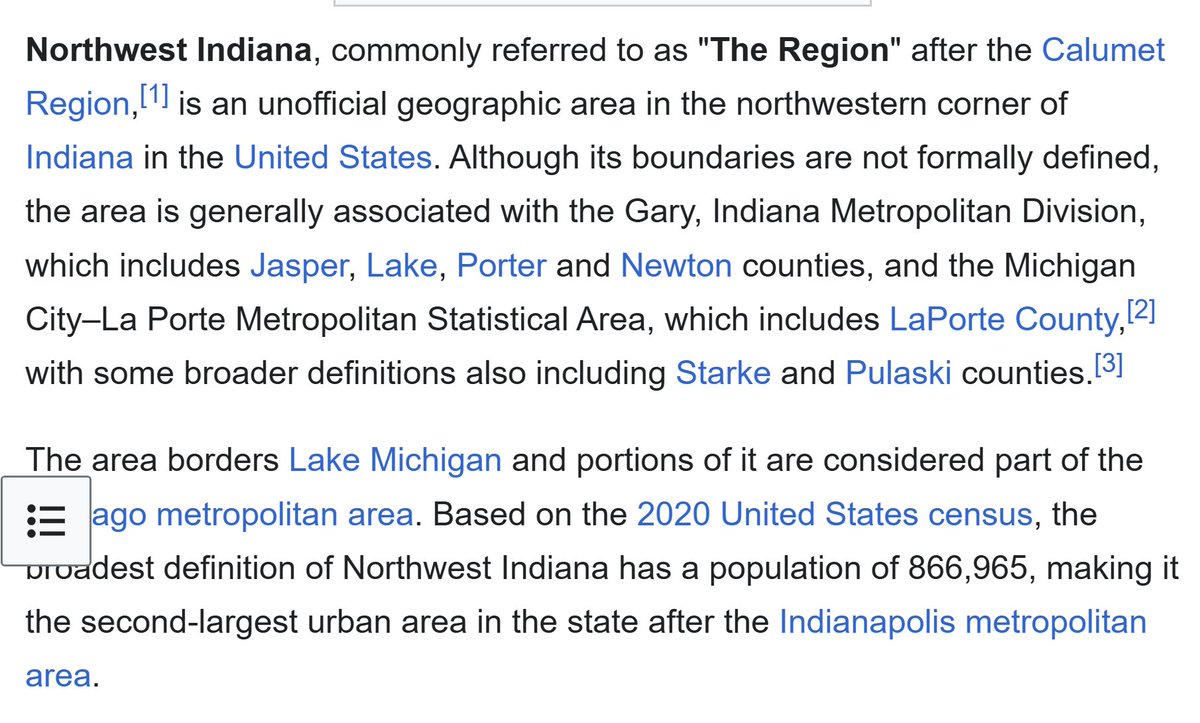 conservdave's tweet photo. The US Census considers it part of the Chicago Metropolitan area, but local governments and Indiana consider it not part of the Chicago Metro area.

I can also assure you that people in Kenosha, WI do not at all believe they are part of the Chicago Metro area.  They consider themselves part of Milwaukee.