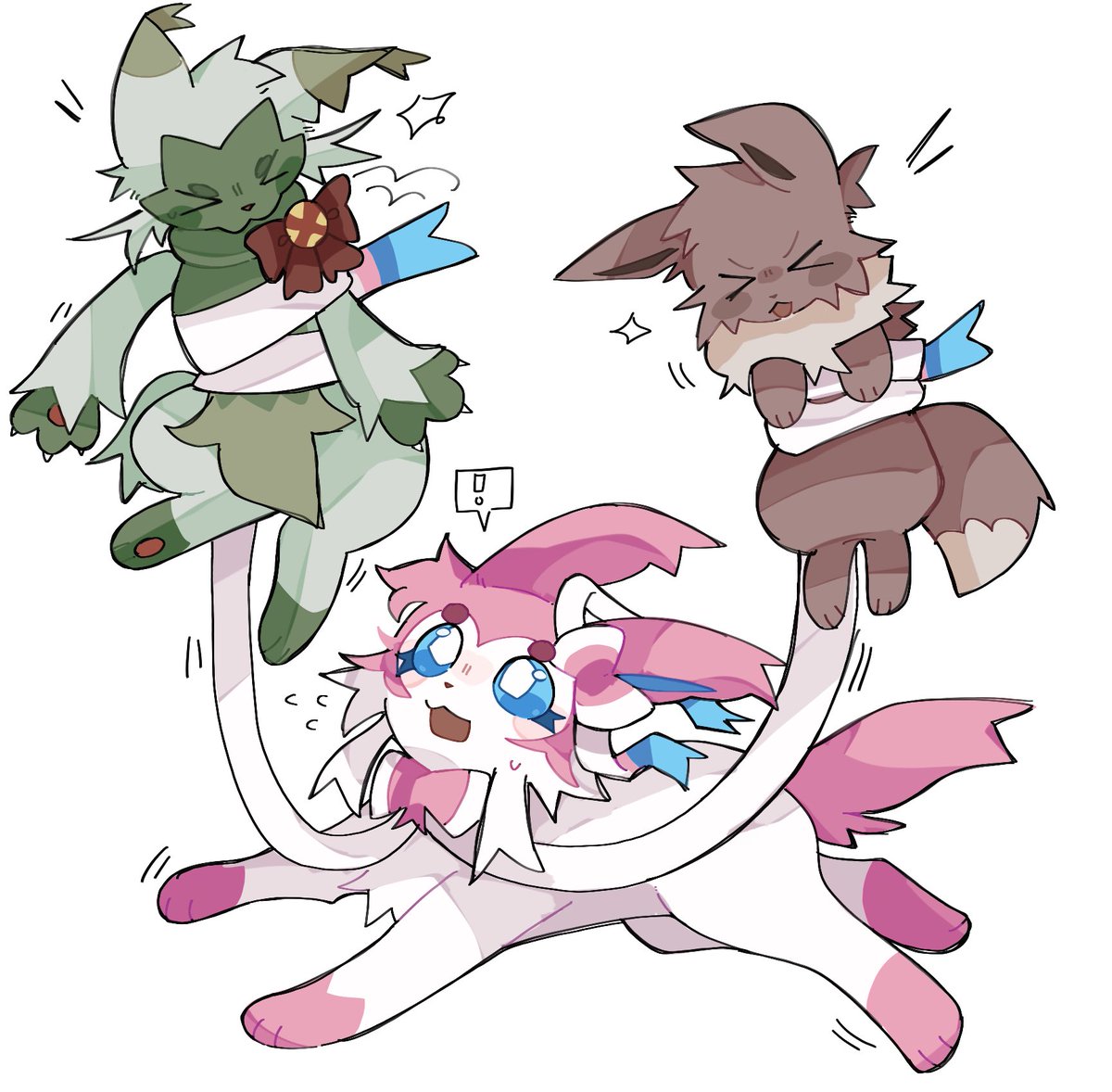 reguruses's tweet photo. floragato and eevee got saved by a sylveon https://t.co/uv3EkvZpDq