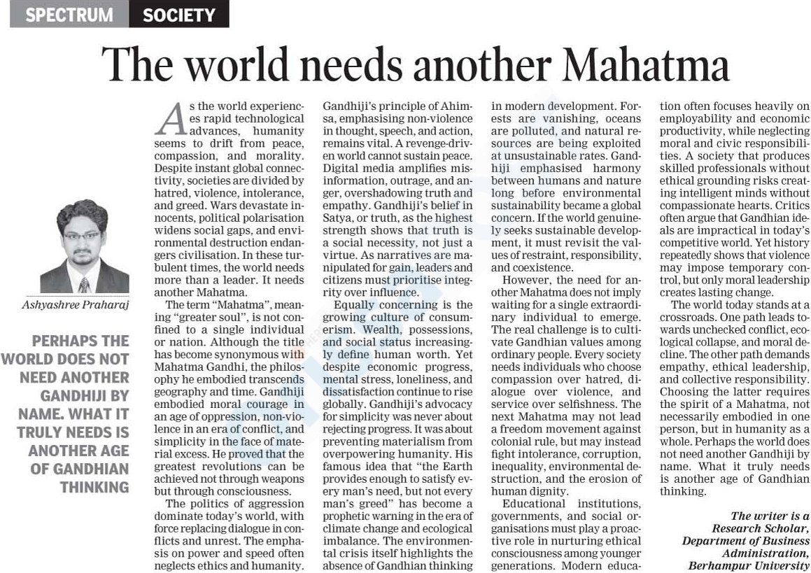 ashyashree's tweet photo. "An eye for an eye will make the whole world blind"
Mohandas Karamchand Gandhi

The full editorial can be found at https://t.co/tc3kHD04wx

Vande Mataram...
#Gandhiji #MahatmaGandhi #GandhianPhilosophy #NonViolence #Peace #India #Compassion @BUniversiy @OdishaOshec @DHE_Odisha https://t.co/GlUMgjMxEL