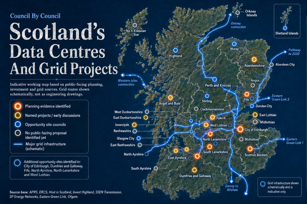 Modern_Scot's tweet photo. SCOTLAND'S DATA CENTRES &amp; GRID PROJECTS -INTERACTIVE MAP AND DATA BY COUNCIL. htpps://modern.scot/scotlands-data-centres-and-grid-projects-a-council-by-council-guide #Scotland #datacentres #GRID https://t.co/ijEtFOyJop