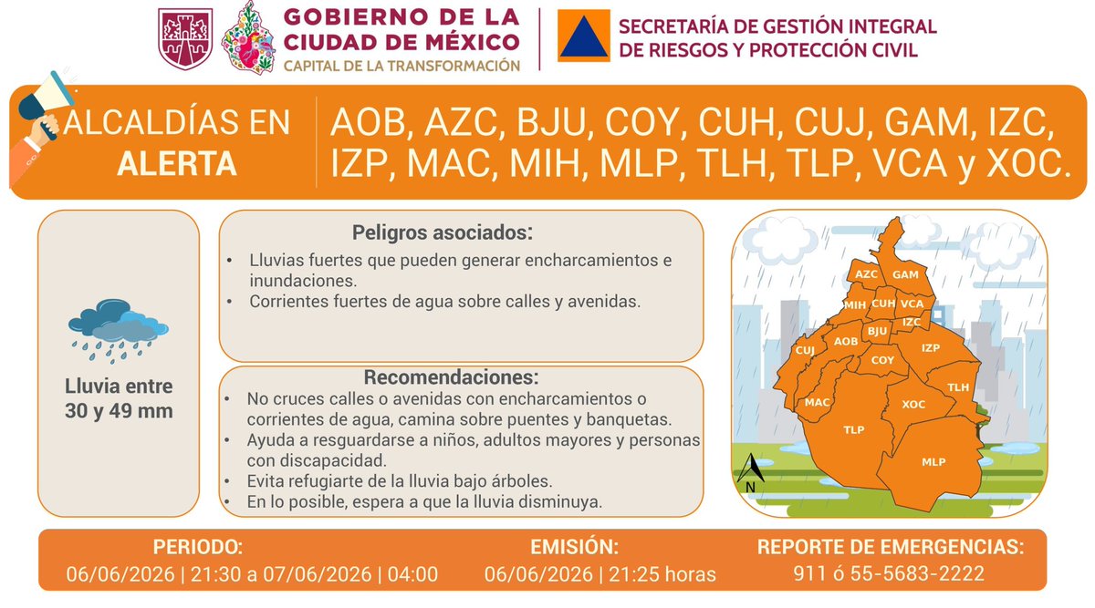 ClimaCdMex's tweet photo. #CDMX se activa Alerta Naranja por precipitaciones ⚠️⛈️ https://t.co/2bvTupqnd9