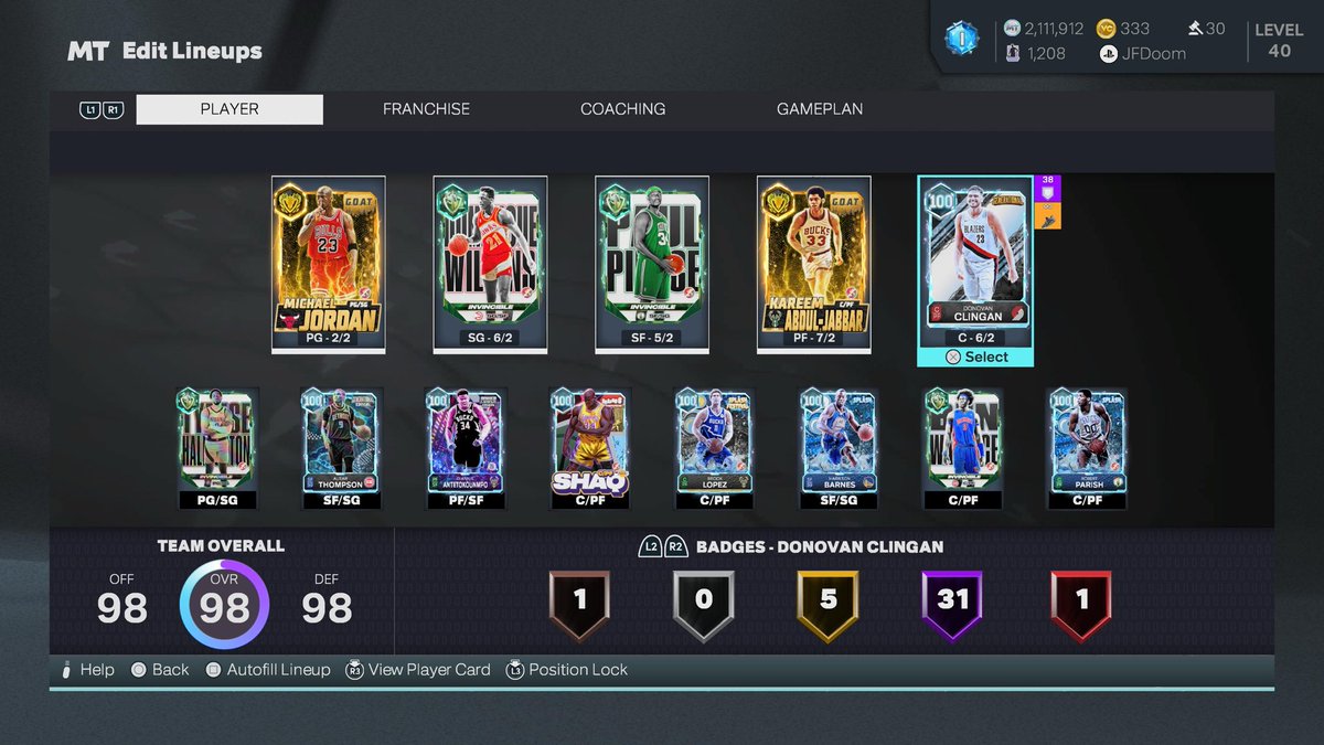 WinterBear8982's tweet photo. @xEvanTanaka 2.1 million MT. Currently grinding another season completion piece for Robinson and 20 invincibles for Jermaine O’Neal. Should I sell Clingan or move him to the bench and move Shaq off the team? https://t.co/G5U5oT8qvx