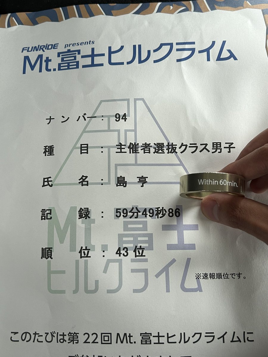 ST_ultimate02's tweet photo. #富士ヒル 
 富士ヒル5回目でプラチナ‼︎
順位43位
トレインで走っていた皆さんありがとうございます😆 https://t.co/J9HNLjPyWA