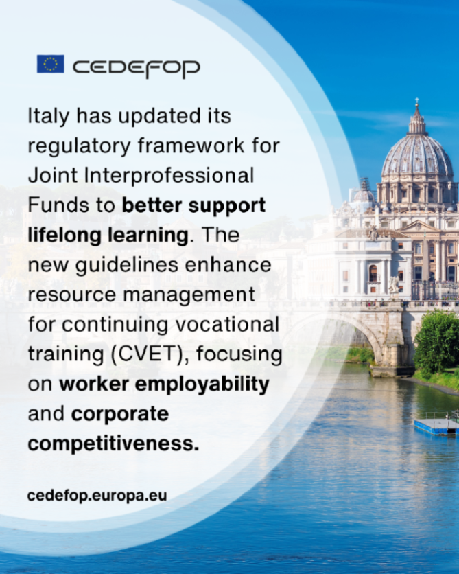 Cedefop's tweet photo. 🇮🇹 Italy is strengthening Interprofessional Funds for continuing vocational training (CVET)

Read more: https://t.co/8bYjFKjTsz https://t.co/DgwhnehGcm