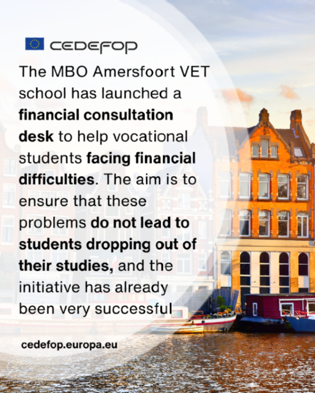 Cedefop's tweet photo. 🇳🇱 Netherlands – MBO Amersfoort's School offers financial guidance to avoid learners dropping out.

Details: https://t.co/o7uCzp2AZU https://t.co/JZCmTENYcM