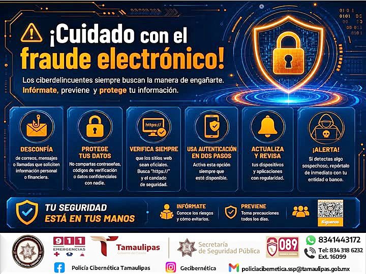 laprensamx's tweet photo. #Reynosa Advierte autoridades fra#udes electrónicos Alerta digital en Tamaulipas
La SSPT emite una serie de recomendaciones para evitar ser ví#ctima de estafas en línea y proteger información personal y financiera. https://t.co/JlcuqFZ9oj https://t.co/69QiRzjRCA