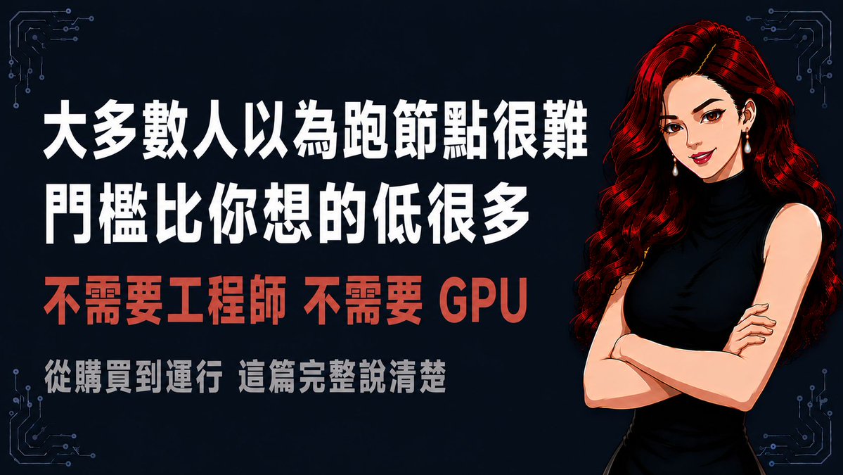 CoCo_AIxWeb3's tweet photo. 大多數人以為跑節點很難
其實門檻比你想的低很多
不需要工程師 不需要 GPU
普通筆電或每月5美元VPS就夠了 https://t.co/U0bfHssOuv
