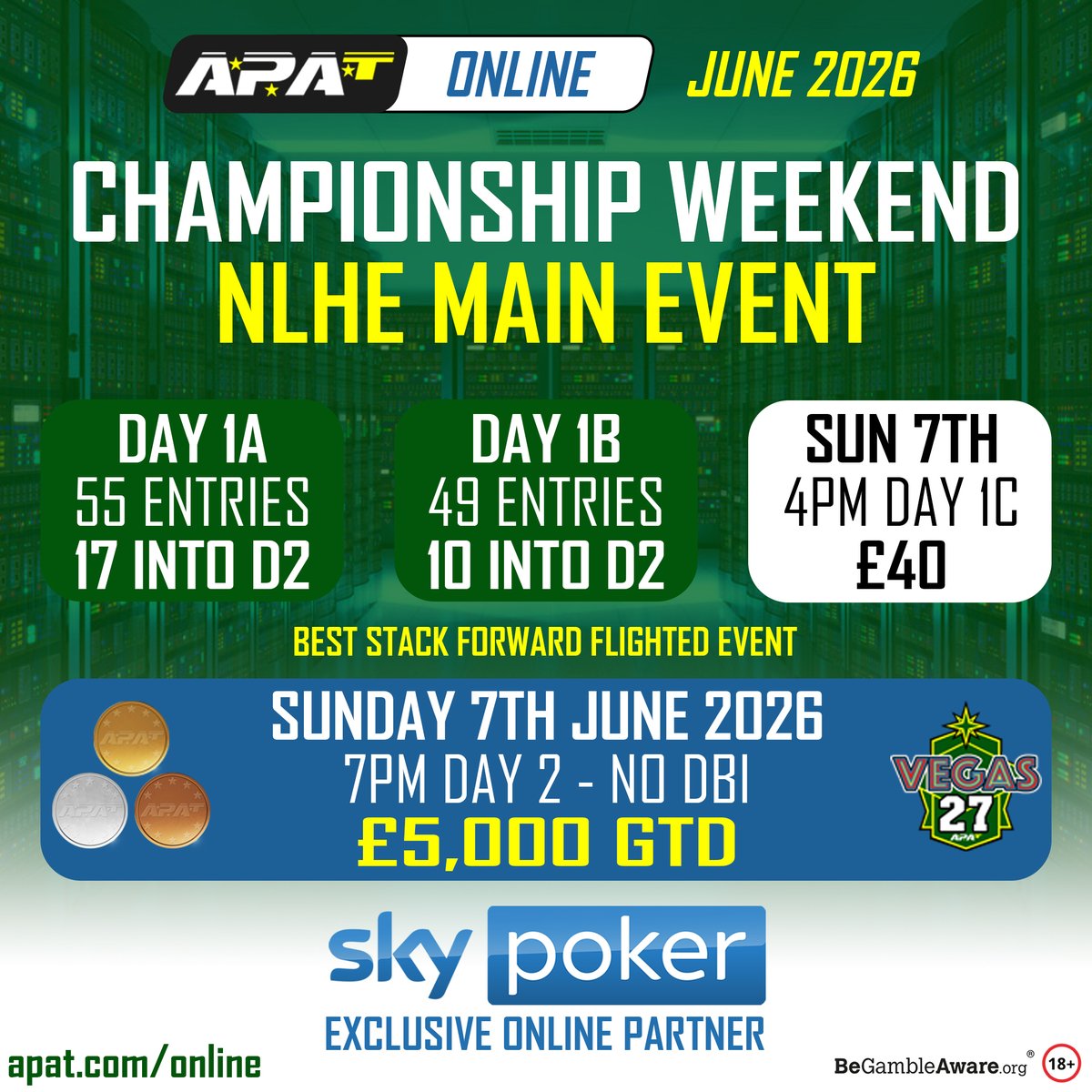 apatpoker's tweet photo. 27 players have already made Day 2 of the APAT Online Main Event for June and this afternoon is your last chance to join them and play for the £5,000 gtd prizepool

£8.80 Turbo Sat - 3pm
£40 Day 1c - 4pm
Day 2 - 7pm (No DBI)

MAIN EVENT IS A BEST STACK FORWARD FLIGHTED EVENT https://t.co/b4q2Pm9kUQ