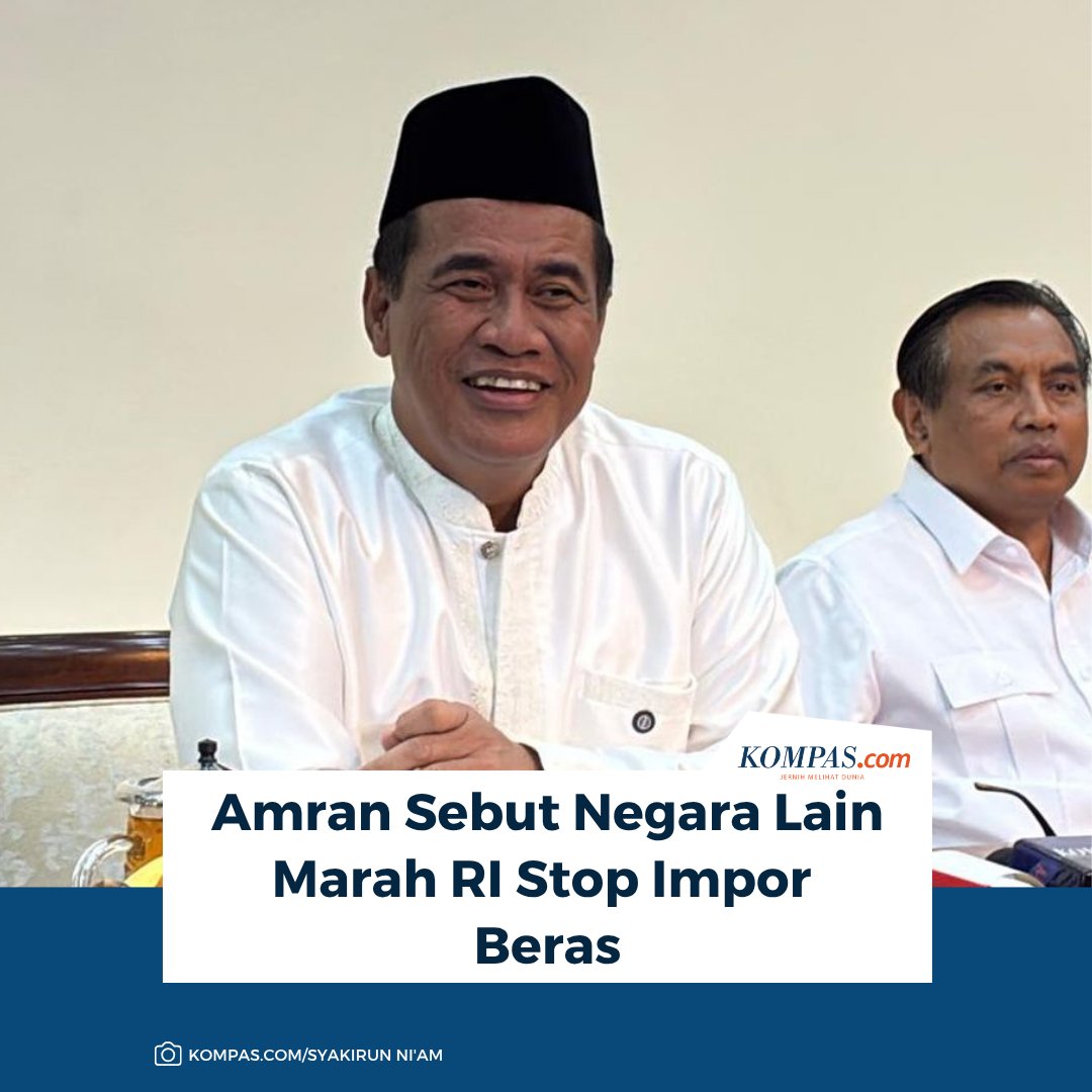 kompascom's tweet photo. Baca di sini: https://t.co/CV10sdWWiU

Mentan Andi Amran Sulaiman menyebut sejumlah negara eksportir beras keberatan setelah Indonesia menghentikan impor, karena hilangnya pasar besar RI disebut turut menekan permintaan dan harga beras di pasar global.

~IQ #Mentan #impor #beras https://t.co/V0jGtGQAyv