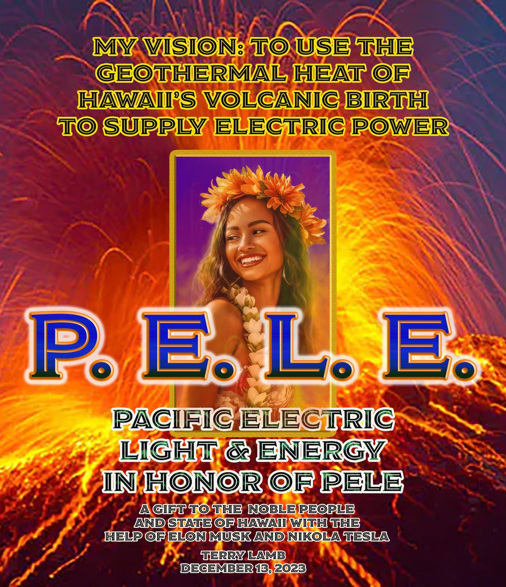 AlohaTerryL's tweet photo. Aloha @elonmusk 

From Makaha, Hawaiʻi — I’m giving everything I have to save our Planet, Oceans, Nature & future through the spirit of ALOHA. 

Not for me. For everyone. For the kids, the reefs, and the ‘āina. 

P.E.L.E. — Pacific Electric Light & Energy  
Harnessing Hawaiʻi’s volcanic geothermal power in honor of Pele. Clean, abundant baseload energy + ocean protection. A true gift to the people of Hawaiʻi. 

🌊🌋🌺 

Phone: (808) 312-2108  
terrylambart49@gmail.com  
https://t.co/zNxtnk6mEh  

#ALOHAForTheOceans #PELEenergy