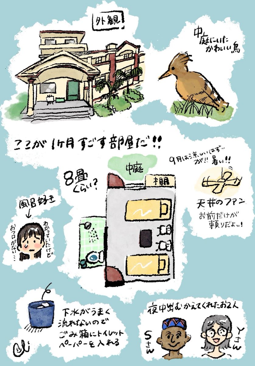 uminishi's tweet photo. インドにヨガしに行ってきた🇮🇳

2023年にヨガの聖地リシケシ部屋短期留学しに行きました。その時の日記を絵を交えて記録しています。

毎日が驚きの連続。まずは出入国からのドタバタからスタートです🧳✈️

日記本文はnoteにアップしています✏️

https://t.co/oKQnwiLZJp https://t.co/RbqKeirBW5
