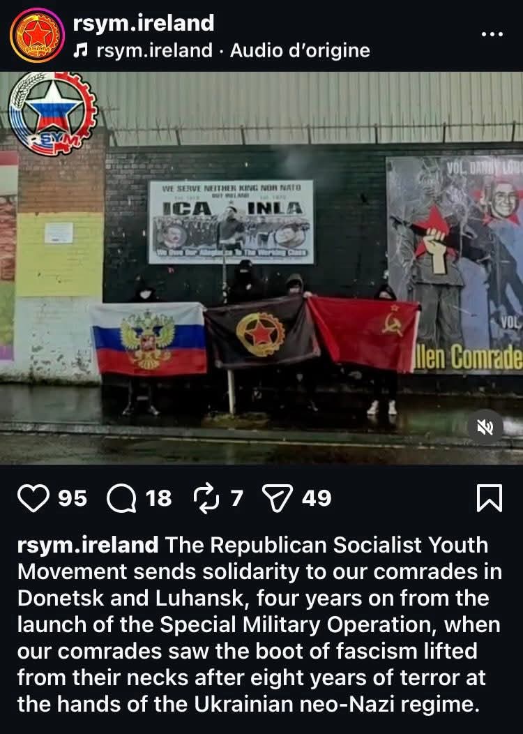 Nopasaran_a's tweet photo. 1/4 "Question sérieuse : doit-on laisser RSYM Ireland un groupuscule ouvertement campiste* qui soutient Poutine et la République Islamique participer à un hommage antifasciste rendu à un camarade assassiné par l’extrême-droite?"

Via Luddo De Ambris sur Fb

*et antisémite cf 2/4 https://t.co/GaMSeCsCNE