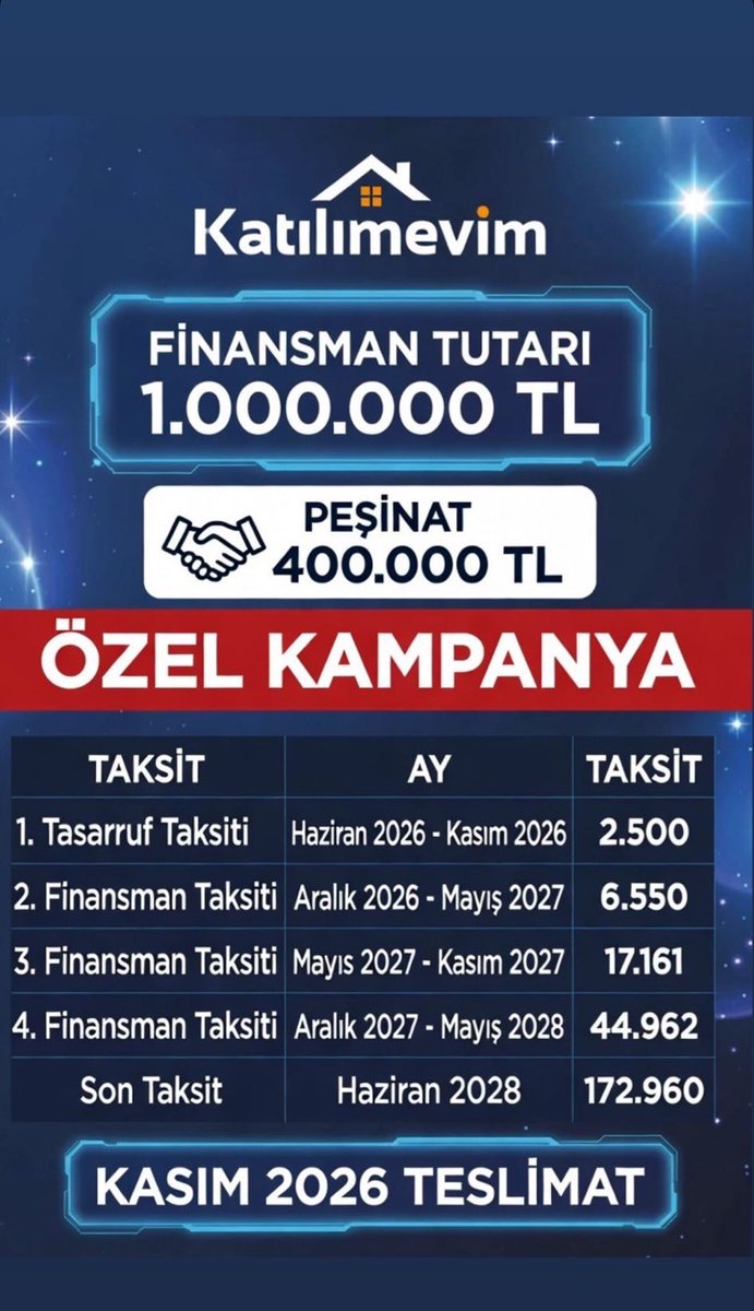 evimkredileri's tweet photo. Katılımevim ve Fuzul’da en çok talep gören 2 planı sizinle paylaşıyorum.👇🏻

➡️ Organizasyon Ücreti %7
➡️ Peşinat Tutarı %40
➡️ Organizasyon ücreti yarısı peşin yarısı 4 taksit
➡️ 4 Kademeli ödeme planı yapmışlar, çok düşük, düşük, orta ve yüksek ödemeler 6 ayda bir yükseliyor. https://t.co/Ajt0caWy0D