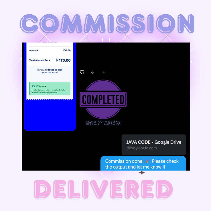WorksbyMarcy's tweet photo. Task: Java Code ☕💻
another task, another one delivered clean ✅ thank you for trusting Marcy Works and sliding into my DMs! 💜 see you on your next task 🎀
#MarcyWorks https://t.co/pamZal9dA0