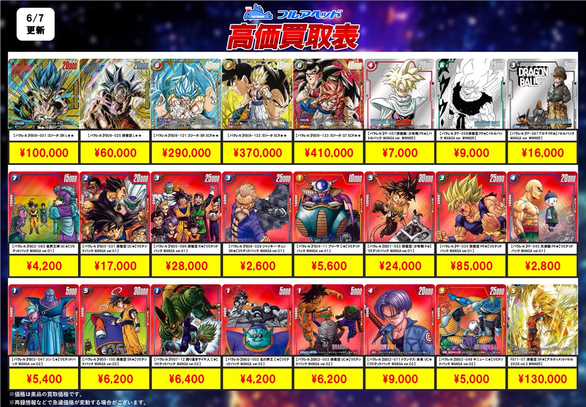 🐉ドラゴンボールフュージョンワールド🐉 ✨買取表更新しました