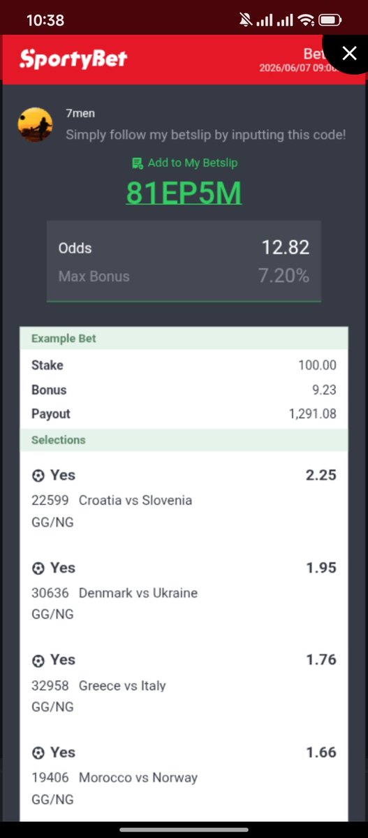 Sevenmenonly's tweet photo. 12 odds GG 

#7men #sportybet https://t.co/sXEjUxFWpL