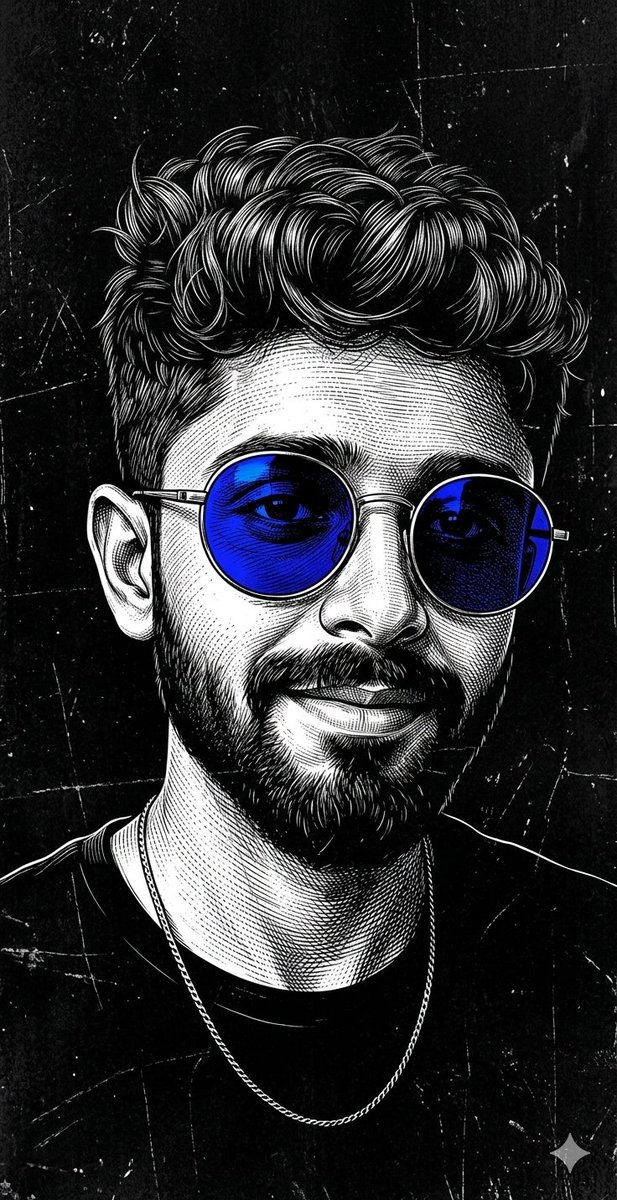 Monochrome Scratchboard Selfie Portrait