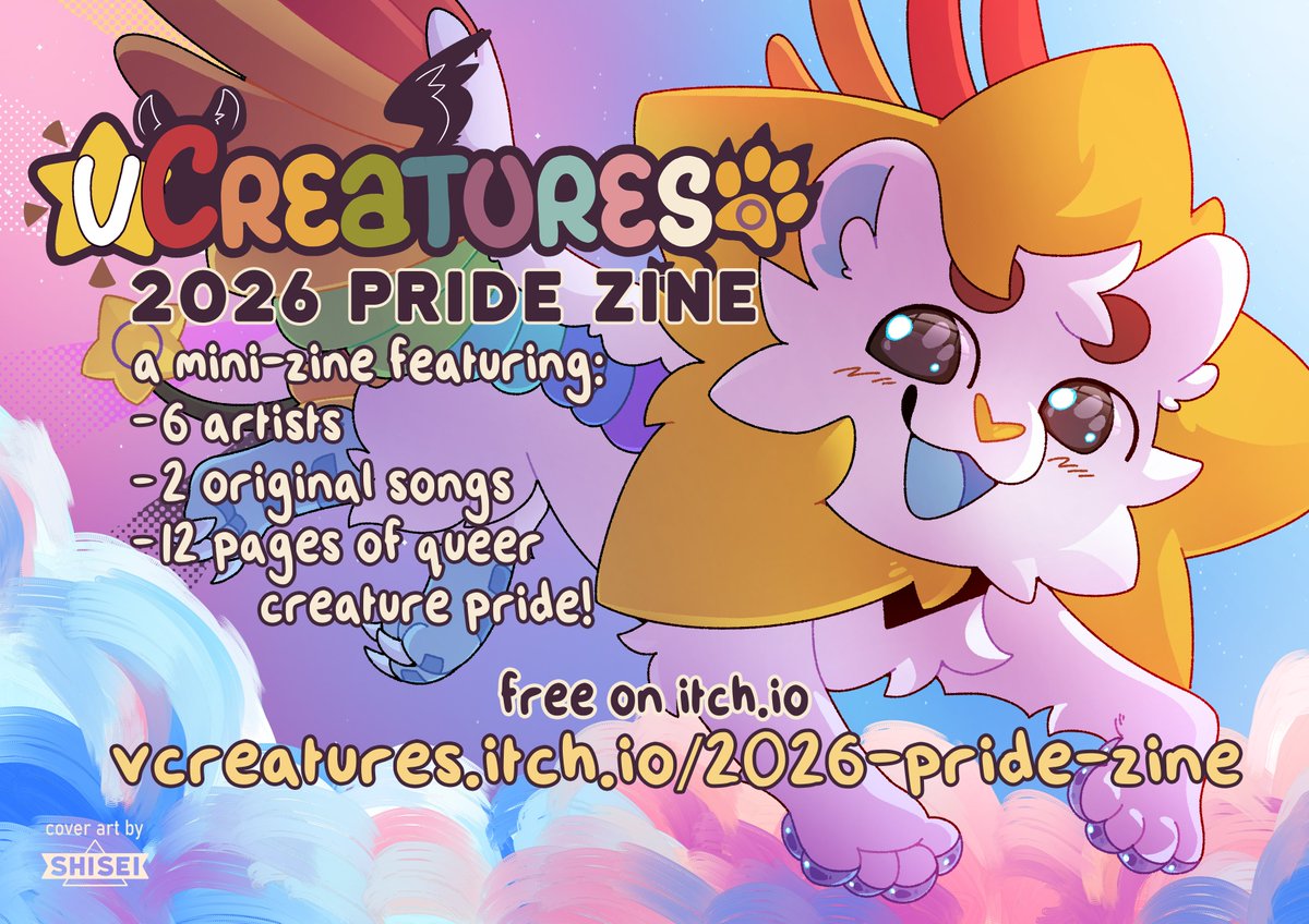 vCreatures_'s tweet photo. HAPPY PRIDE MONTH from everyone on the team, our zine project is now officially OUT and proud 🌈🌟
read and listen to the music now for free on itch https://t.co/Lv4peQxeuA