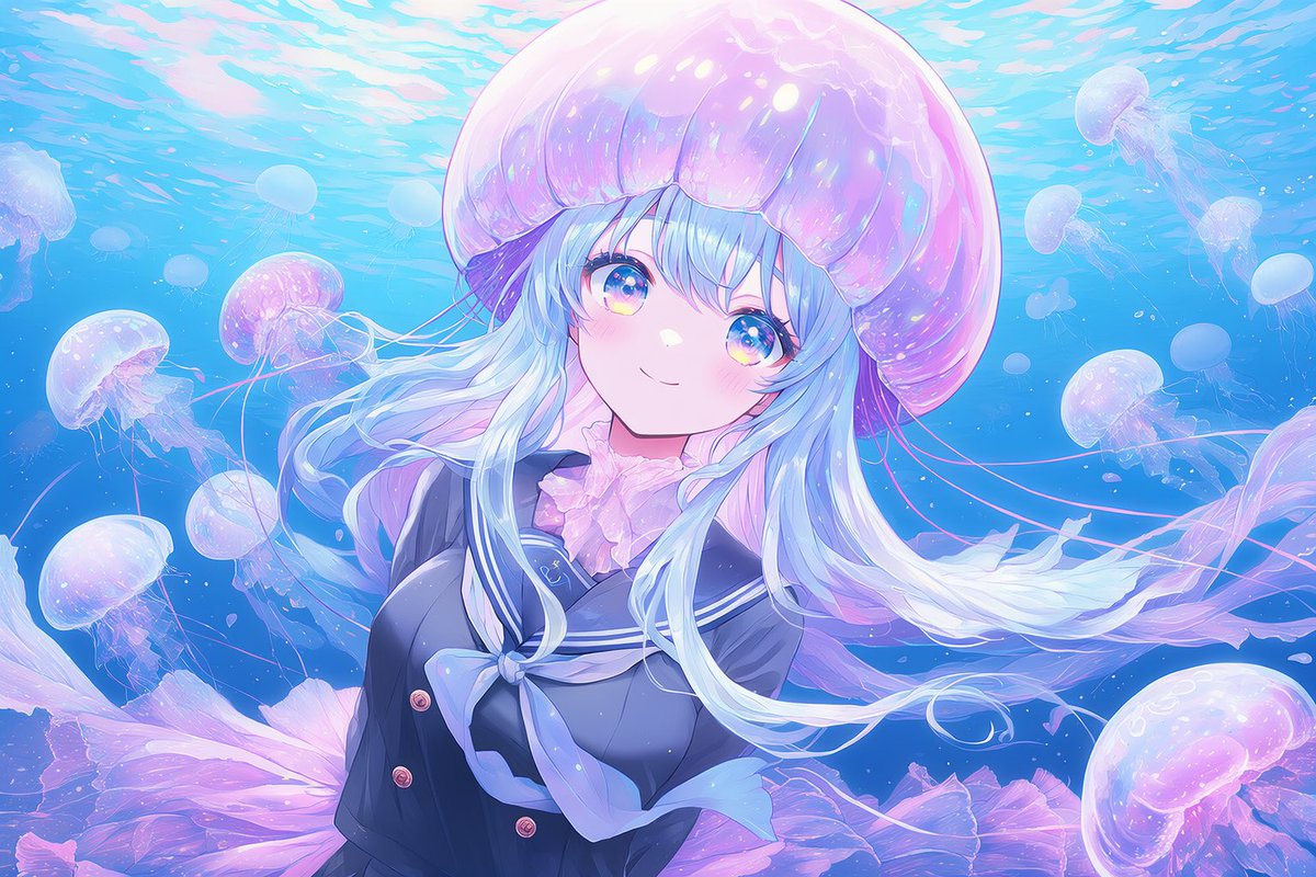 海中のパステルカラー #AIイラスト #クラゲ少女