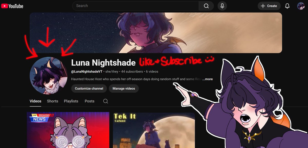 LunaNightVT's tweet photo. Quick announcement I have a YouTube!🎥

I currently have four shorts and two longer videos up for now, with more in the works and planned >:)

I would love and appreciate it if you could check it out and if you like what you see, drop a like and subscribe!🫶💜 https://t.co/Oxg0ONU5fP