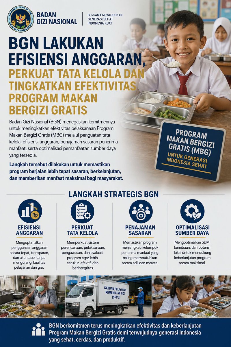 POSITIFITI's tweet photo. #EvaluasiMBG penting agar Program Makan Bergizi Gratis makin efektif, tepat sasaran, dan berkelanjutan. Efisiensi anggaran, tata kelola kuat, dan sumber daya optimal jadi komitmen BGN untuk gizi anak Indonesia. https://t.co/OsEuOAAHHP