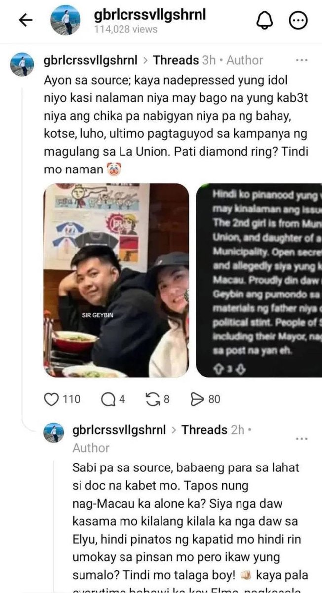 Mang_Enriquez's tweet photo. So totoo nga na hiwalay na talaga si Ser Geybin at Elma? 
Matagal ko na din talagang kutob to, pero dahil siguro sa fans at sa kanilang image kaya nagpoprotektahan nalang, at kaya pala kakaiba mga repost nila sa kanilang mga Tiktok. Pahiwatig na nga.Goodluck kay KARMA. Kung totoo https://t.co/unyCWgmGSY