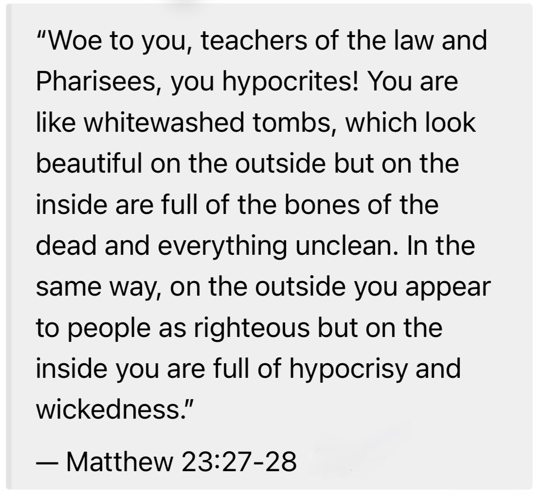 BWNort's tweet photo. @AmandaTher90734 @iamAtheistGirl Now I understand. My only caveat is to caution you not to throw out the baby (the Incarnation) with the bathwater (hypocritical, self-serving snots). Jesus himself expressed strong anger toward many of the religious of his day. Below is one clear example. 

All the best, Amanda. https://t.co/rCZyKNkqu2