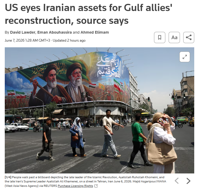 clashreport's tweet photo. The U.S. is considering using Iranian assets to help Kuwait and Bahrain recover from damage caused by recent Iranian missile and drone attacks.

Treasury Secretary Scott Bessent has reportedly ordered an assessment of reconstruction costs, with the policy potentially extending to future damage as well.

Source: Reuters