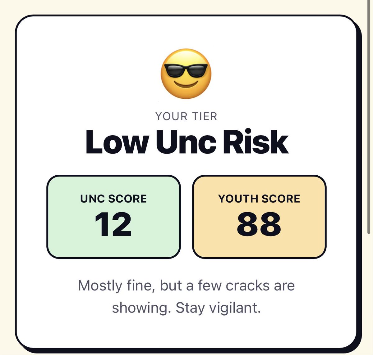 Nhraege's tweet photo. @ZroSlashVT I found it, I’m low risk apparently lol https://t.co/qT3LzFnspM