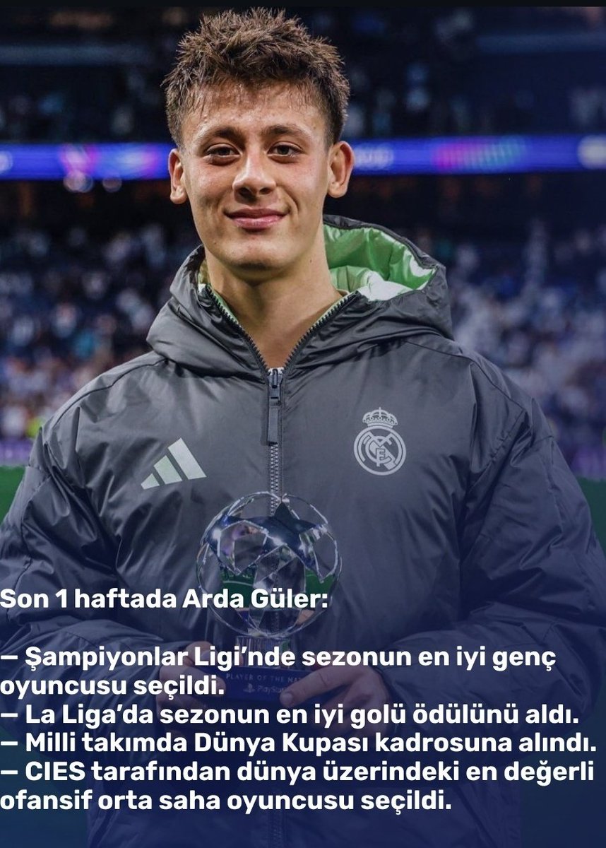 Rebel06_'s tweet photo. Gecen hafta arda guler basarilari:
Ozellikle milli takim kadrosuna alinmasi soke etti😆 https://t.co/fSmVHONCOd