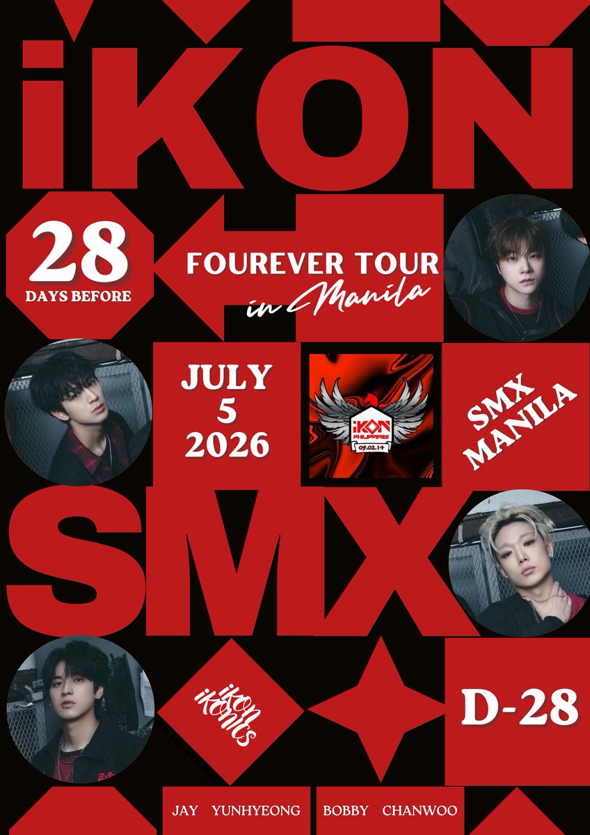 iKONPhilippines's tweet photo. 📣 iKONICS, ready na ba kayong makita ang iKON? Nakapag-secure na ba ng tickets ang lahat?

Megatix: https://t.co/Nqxb2rpFIq

Tara na at gumawa ng mga bagong alaala kasama ang iKON. ✨

#iKON #iKONIC @iKONIC_143 
#FOUREVER_TOUR_MANILA #아이콘
#iKONinMANILA #iKON_FOUREVER_TOUR https://t.co/UlpOqXCV8n