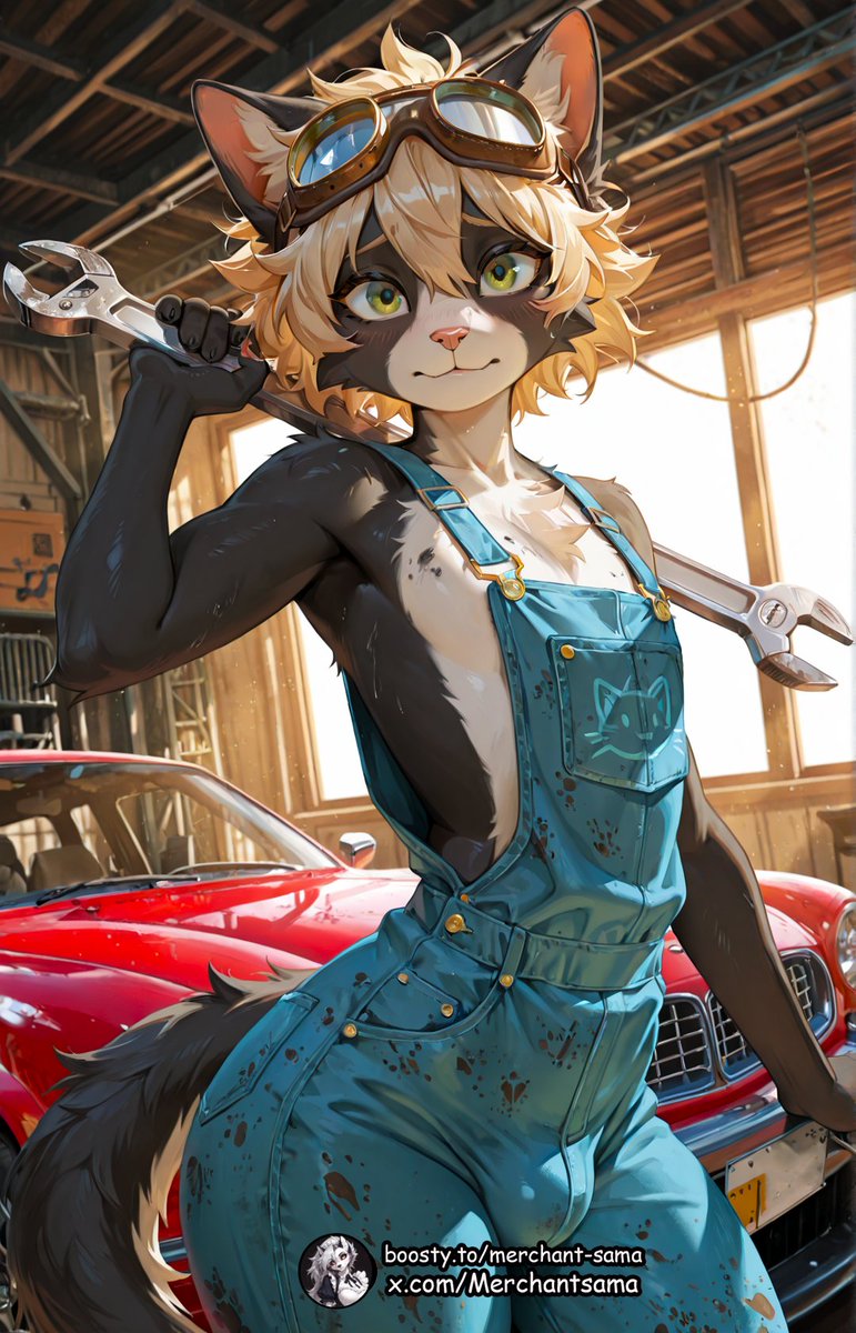 Merchantsama's tweet photo. New character on Nuzzle!

Leo Carver - A sarcastic anthro femboy cat who repairs and resells cars for the mafia.🐱
(Mafia Setting)

https://t.co/njExpXLYq2

#FurryAI #femboy #AICharacter #RPcard #AIart #furry #anthroai #anthro https://t.co/LDoxfDPrTO