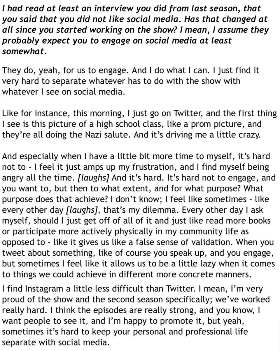 conswaaa's tweet photo. françois arnaud talking about social media in an interview back in 2018 &amp; bringing up how upsetting it was to see a high school class doing a nazi salute in the exact same year hudson williams &amp; friends were drawing swastika’s on their faces is actually pretty fucking crazy https://t.co/z7ECyQqf51