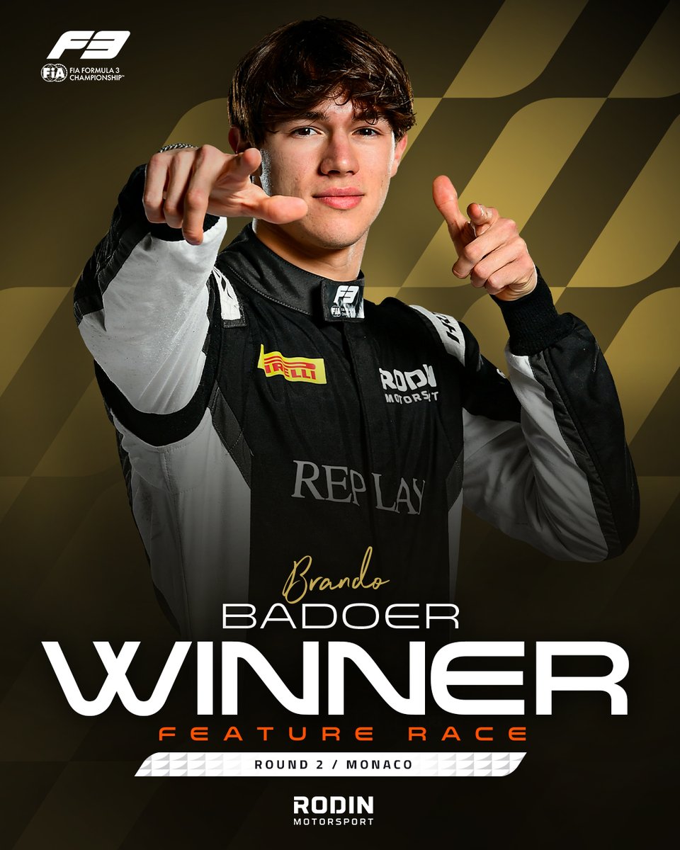 Formula3's tweet photo. CHEQUERED FLAG 🏁

LAP 27 / 27 

BRANDO BADOER WINS THE MONACO FEATURE RACE! 👏👏👏 

#F3 #MonacoGP https://t.co/gfoWpanI57