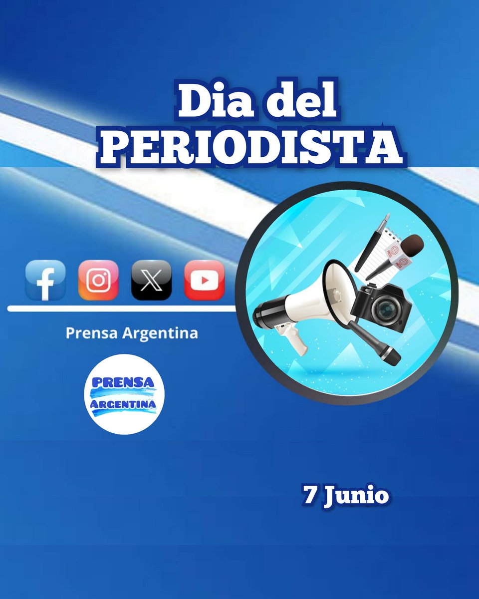 prensaargentin's tweet photo. 🔵DIA DEL PERIODISTA
Esta fecha rinde homenaje a la labor de los comunicadores y busca destacar la importancia de la libertad de expresión para la democracia. 
#periodista #periodismo #prensa https://t.co/tjSEnw7Mqh