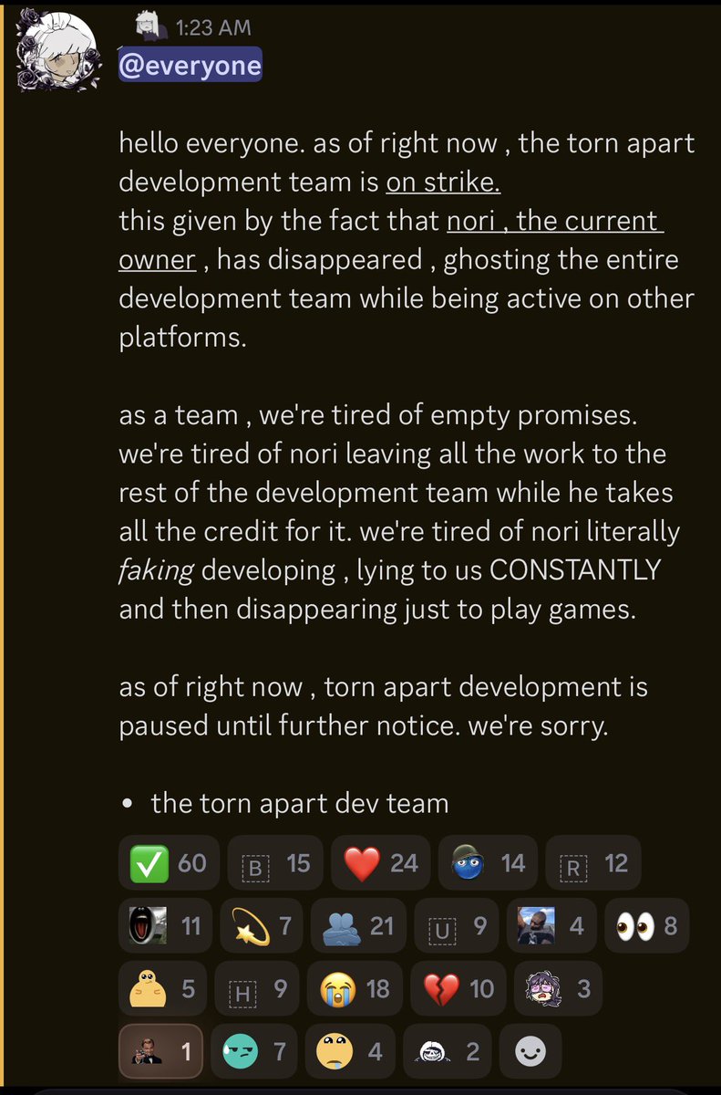 TORNAPARTNEWS's tweet photo. Game development has paused development due to the torn apart devs being on strike, and here’s why.

#FPE #fundamentalpapereducation #FPETornApart https://t.co/PhBOoI1DVL