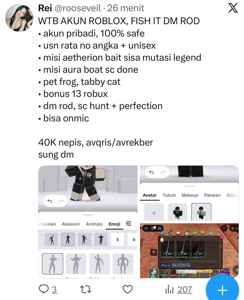 ethereallyst's tweet photo. SCAMMER ALERT INI AKUN HB PUNYAKUU DULU FISH IT NYA STARTER ROD UDAH DIAMOND ROD DICOLONG ANJINGGGG HELPPP GAISSSS MUSANG BUSUNG LAPAR

BERANI BANGET GILA POSTING AKUN ORANG LAIN DICOLONG ANJING @rooseveil https://t.co/oiCDX2Bglv